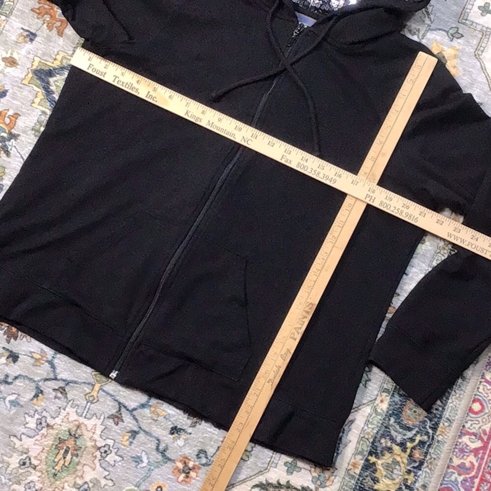 VTG 90s L.A. BLUES ‘Active’ Black Silver Sequin Hoodie Jacket with Pockets Sz.14 - Picture 5 of 7